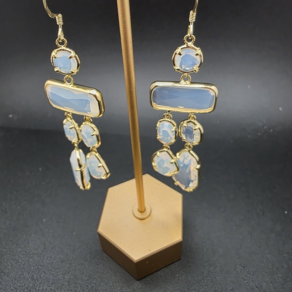 Jewelry - Elegant Gold and Moonstone Dangle Earrings (1860)